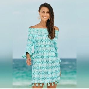 Cabana Life NWT Sunshine Shores Coverluxe Smocked UPF 50+ Beach Dress Large